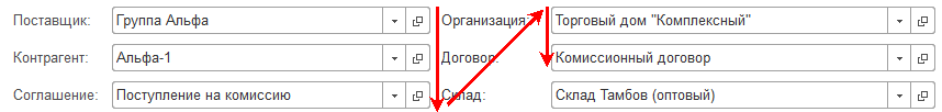 Порядок заполнения связанных полей